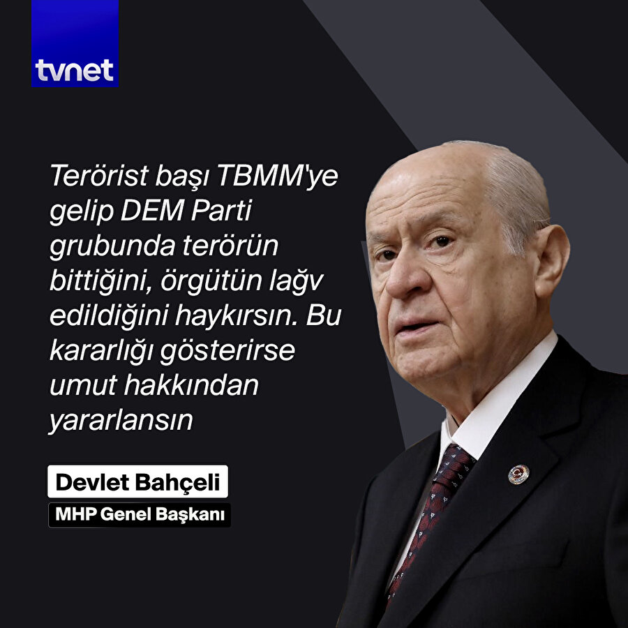 Bahçeli'den Öcalan çağrısı: Meclis'e gelsin