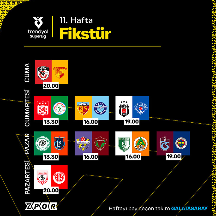 Süper Lig'de 11. hafta zamanı