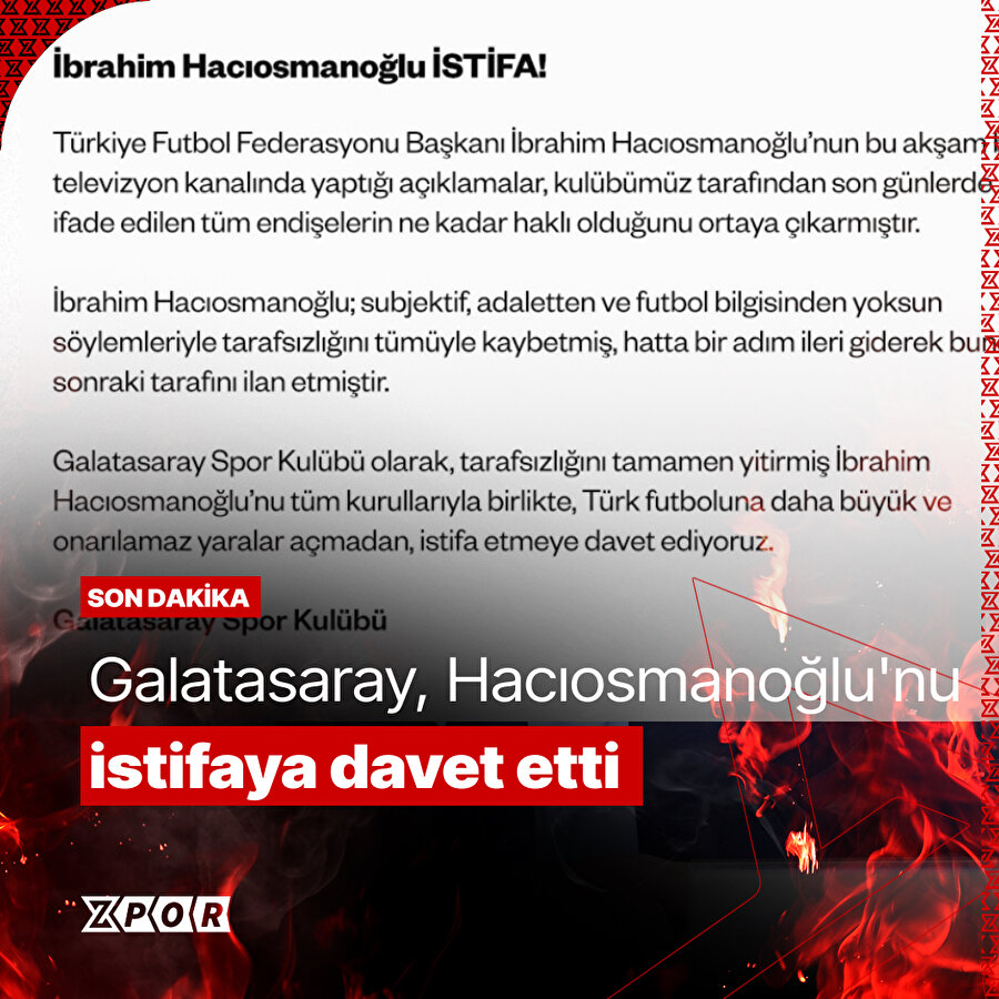 Galatasaray'dan TFF Başkanı'na istifa çağrısı ve Hacıosmanoğlu'nun yanıtı