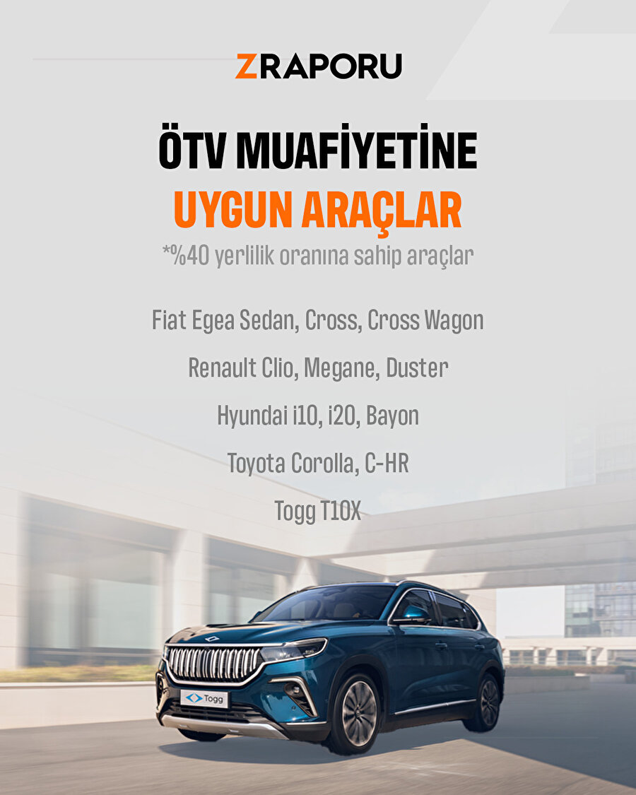 🚘ÖTV muafiyetine uygun araçlar