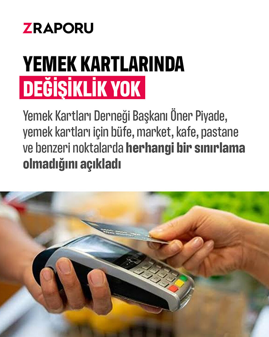 Yemek kartlarında değişiklik yok