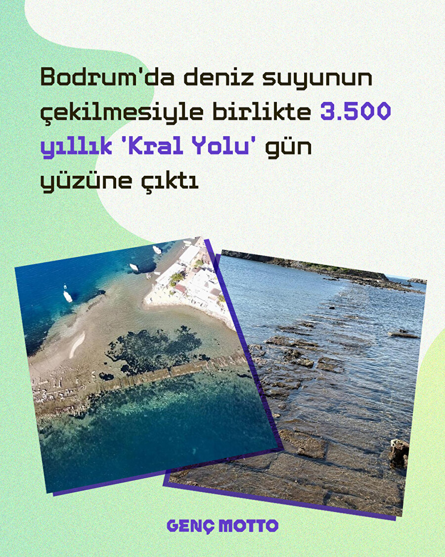 Muğla Bodrum'da deniz suyu çekildi, Gümüşlük'teki 'Kral Yolu' ortaya çıktı