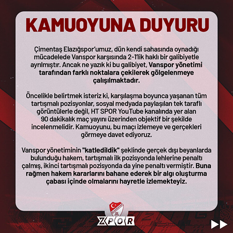 Elağızspor açıklama yayınladı