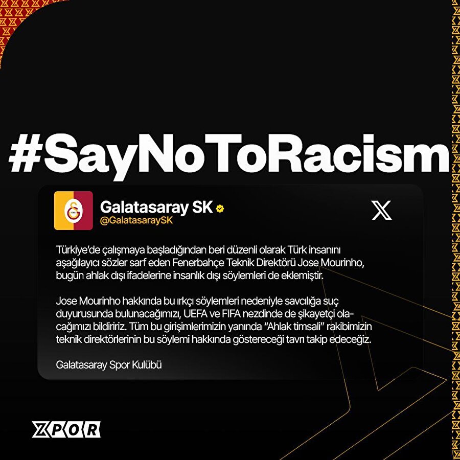 Galatasaray'dan derbi sonrası ırkçılık paylaşımı