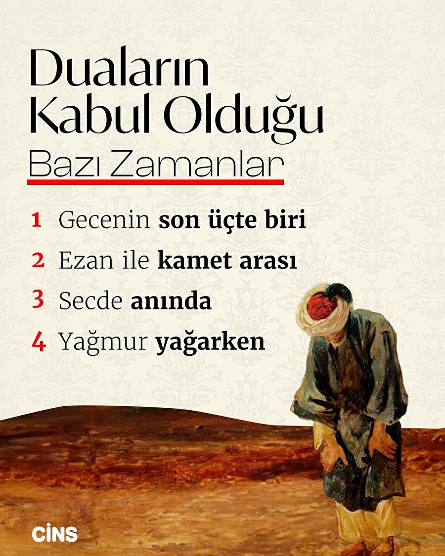 Duaların kabul olduğu bazı zamanlar 