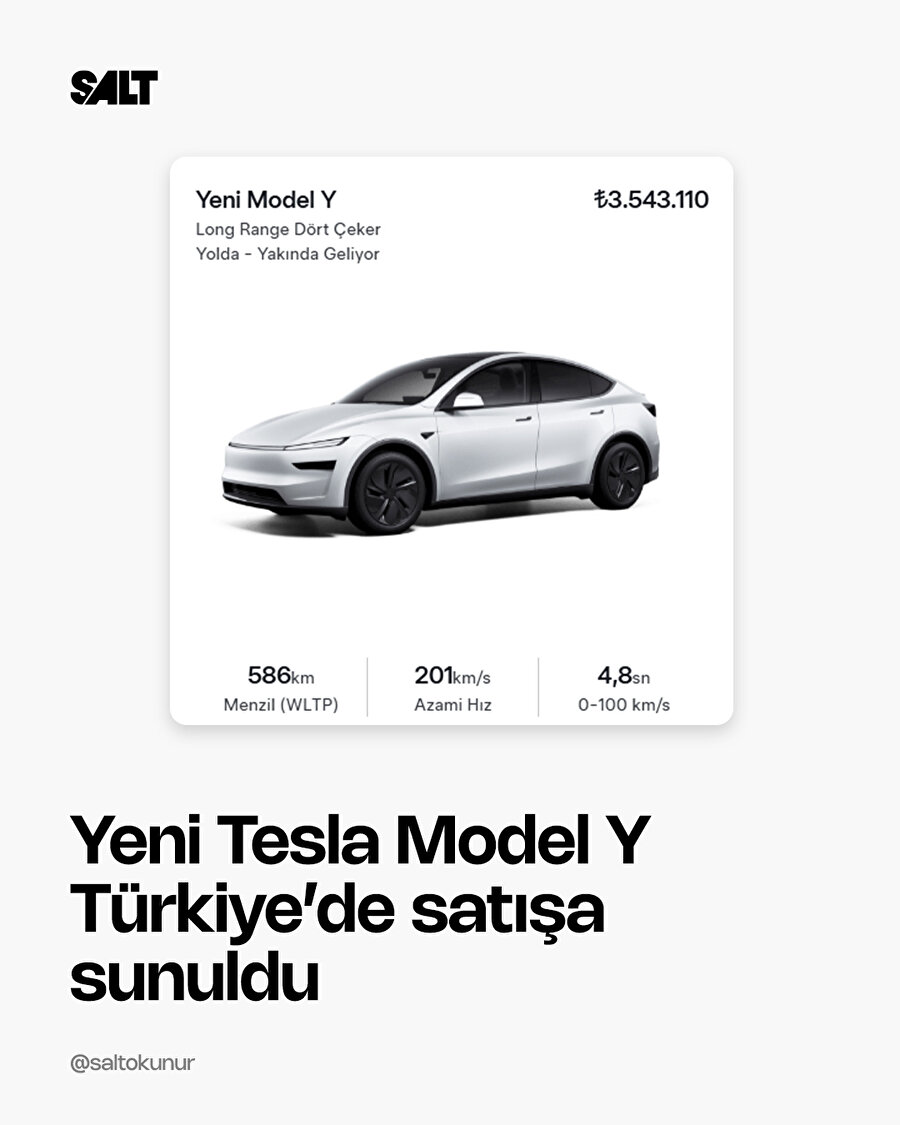 Yeni Tesla Model Y Türkiye'de satışa sunuldu
