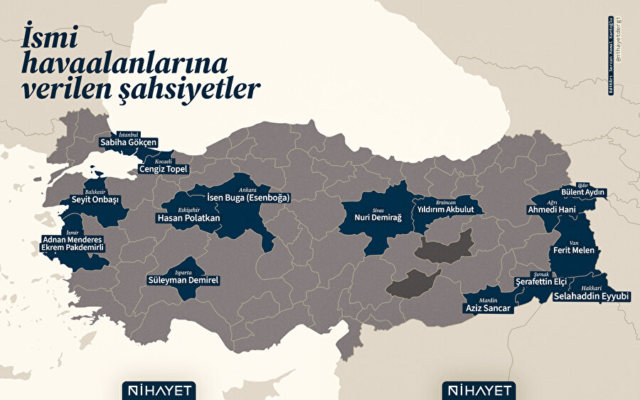 📌 İsmi havaalanına verilen şahsiyetler haritası