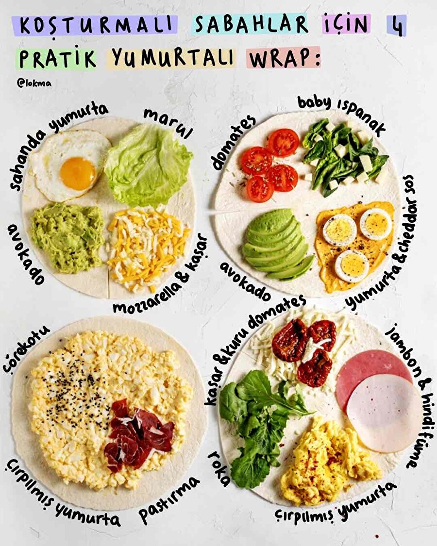 Koşturmalı sabahlar için 4 pratik yumurtalı wrap