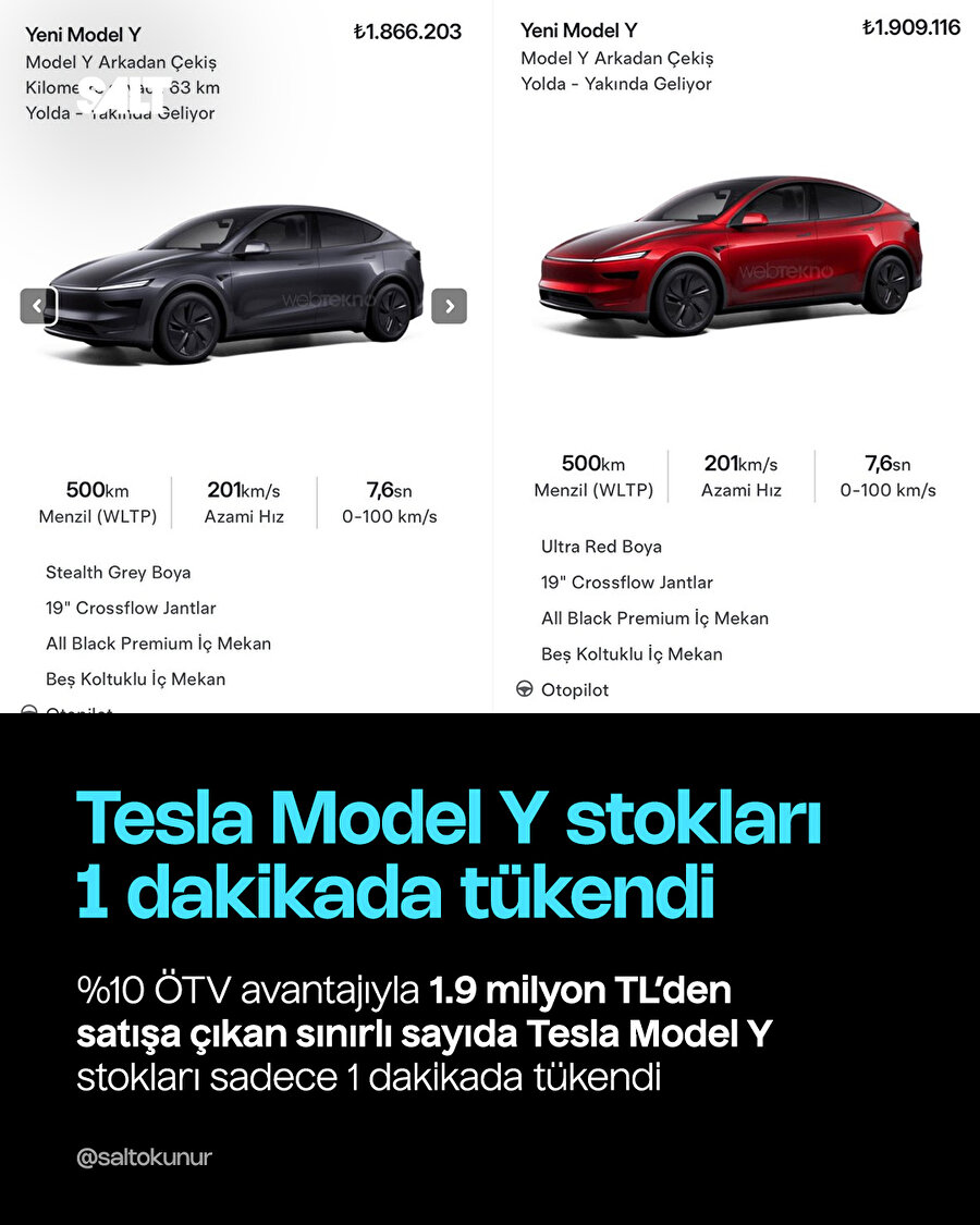 Yeni Tesla Model Y, 1.9 milyon TL'den başlayan fiyatlarla Türkiye'de