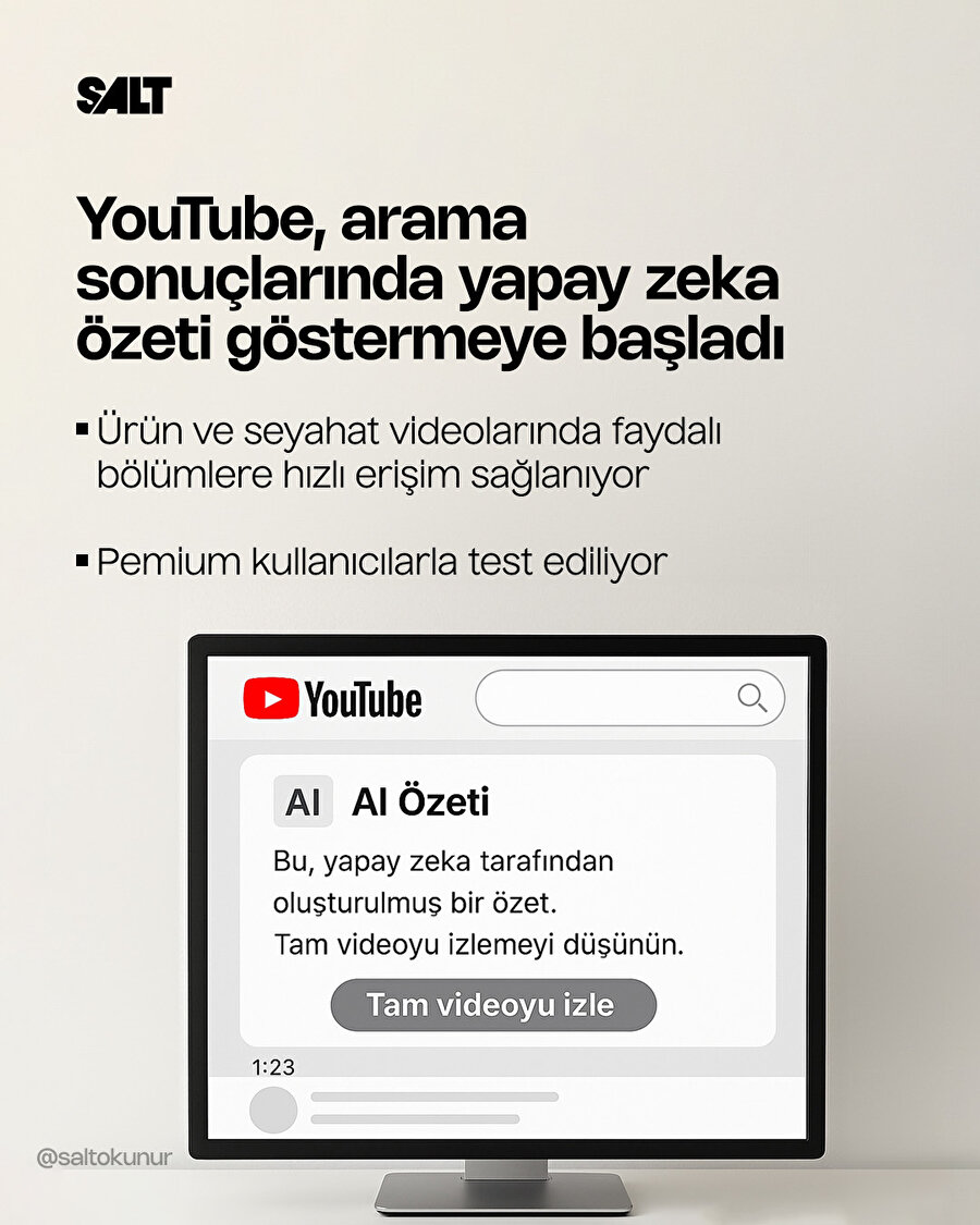 YouTube artık yapay zeka desteğiyle video özetleri gösteriyor
