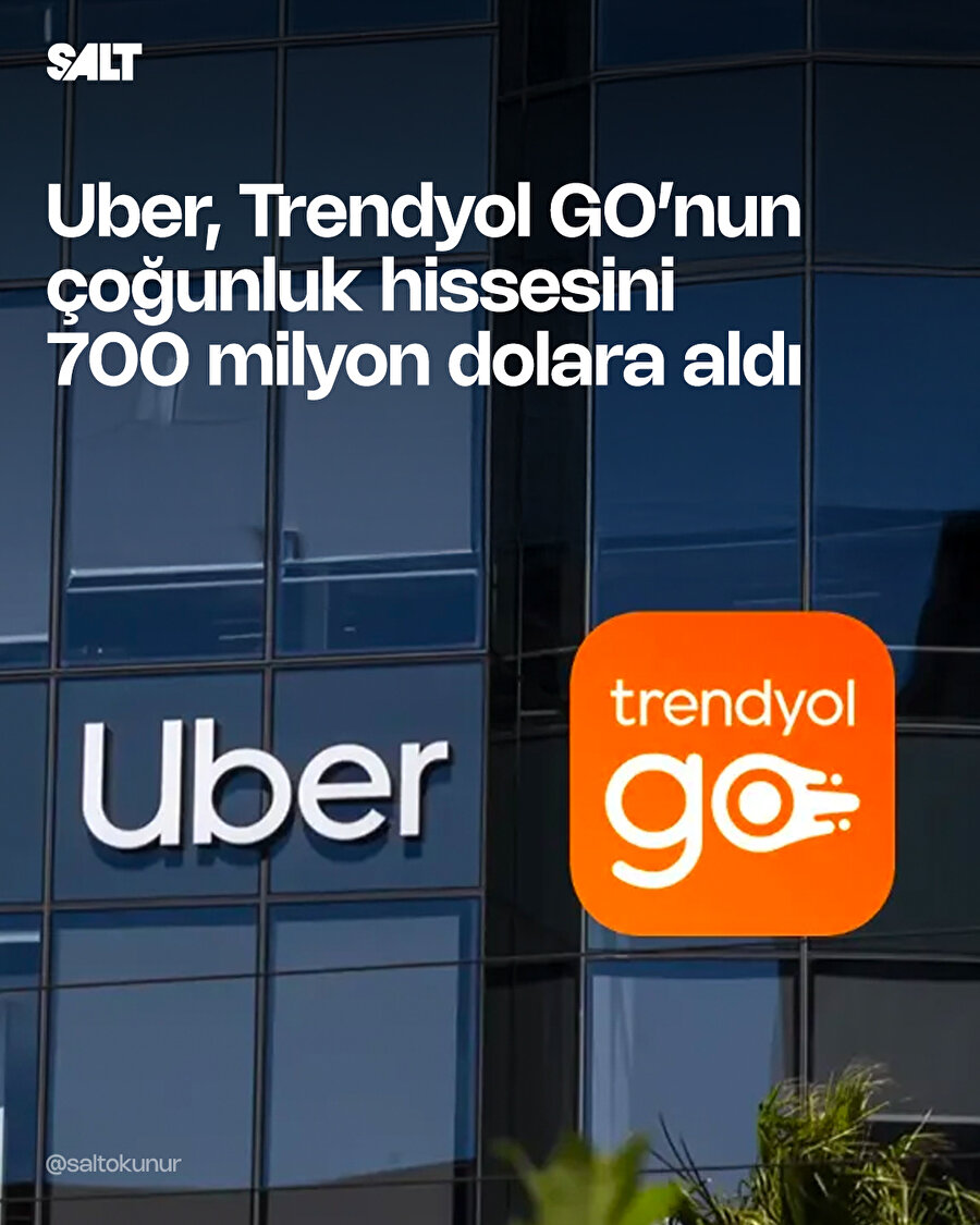 🔵Uber, 700 milyon dolara Trendyol GO'nun çoğunluk hissesini satın aldı