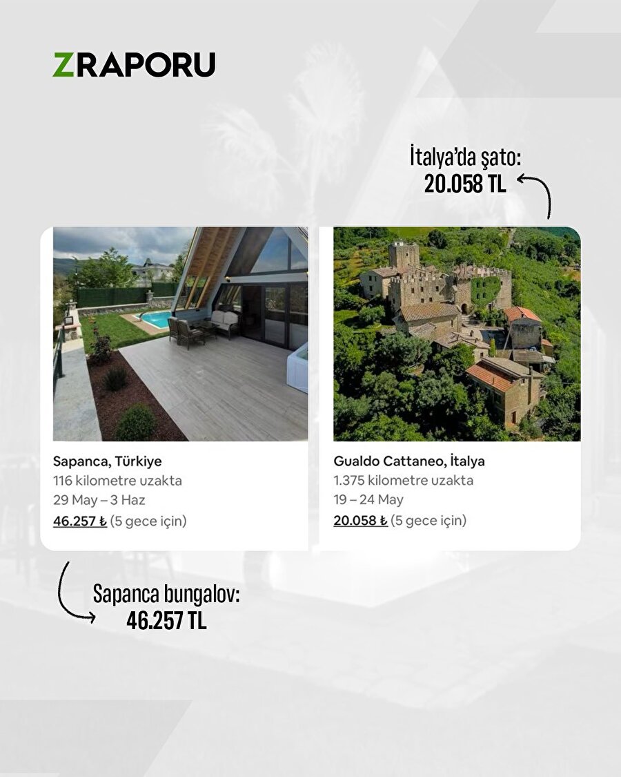 Sapanca bungalovları İtalya'daki şatodan 2 kat pahalı