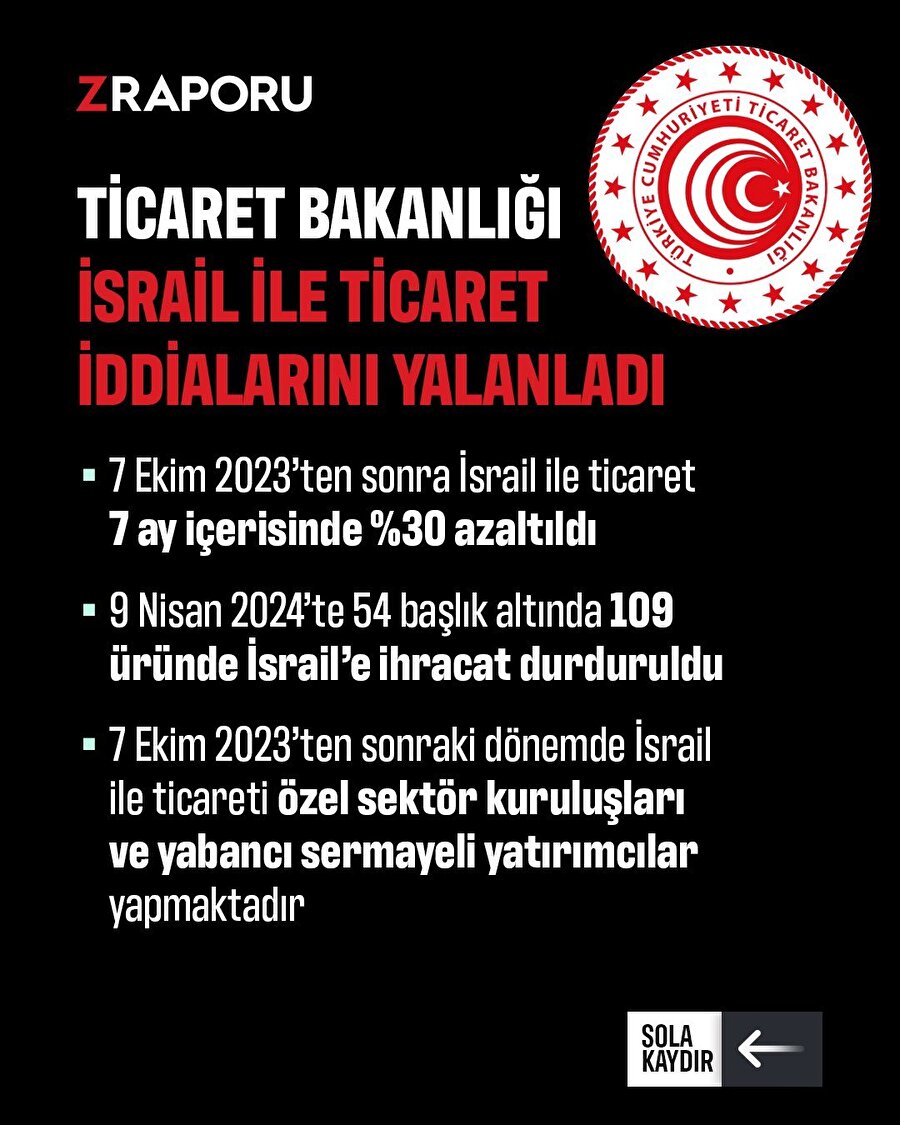 Ticaret Bakanlığı İsrail ile ticaret iddialarını yalanladı 