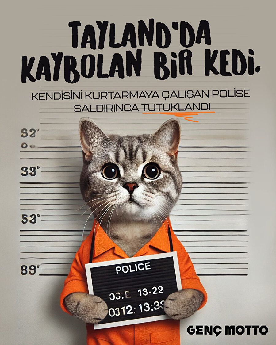 Tayland'da kaybolan bir kedi, kendisini kurtarmaya çalışan polise saldırınca tutuklandı