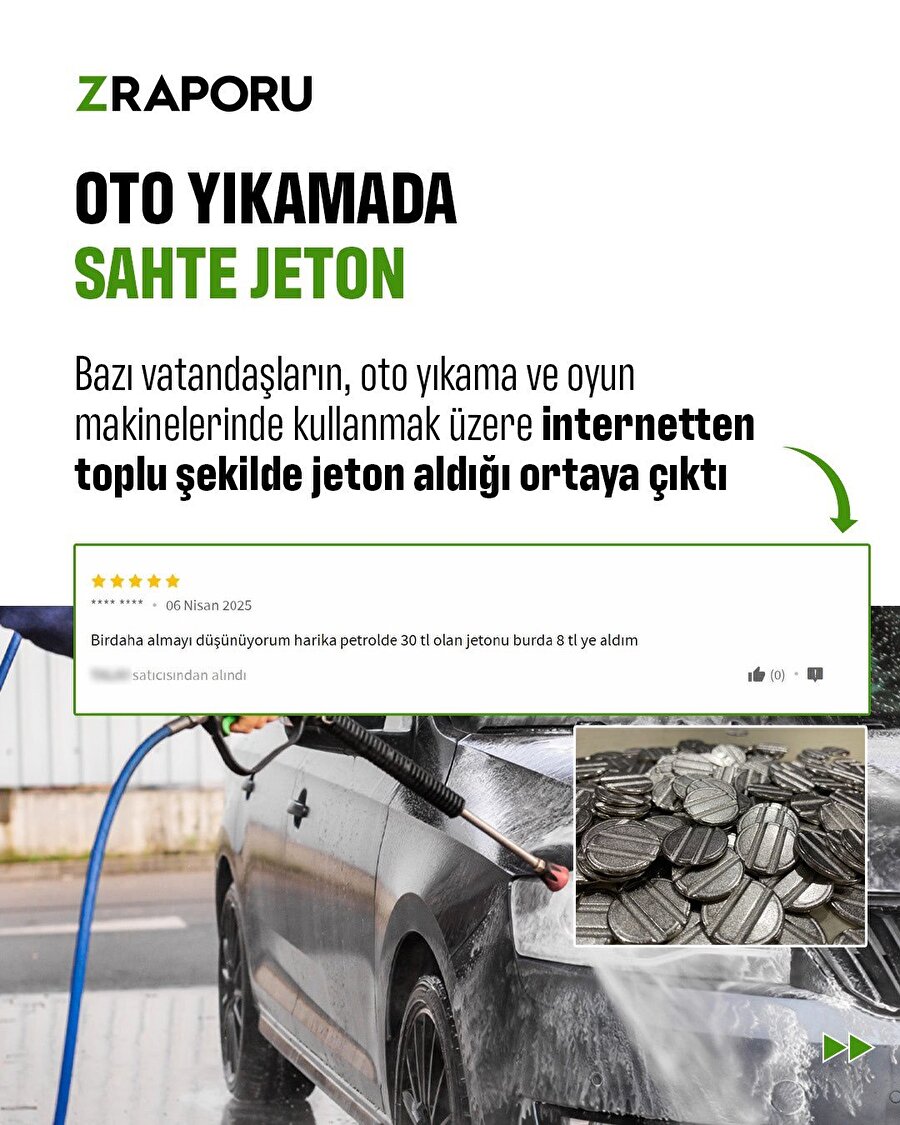 Oto yıkamada sahte jeton