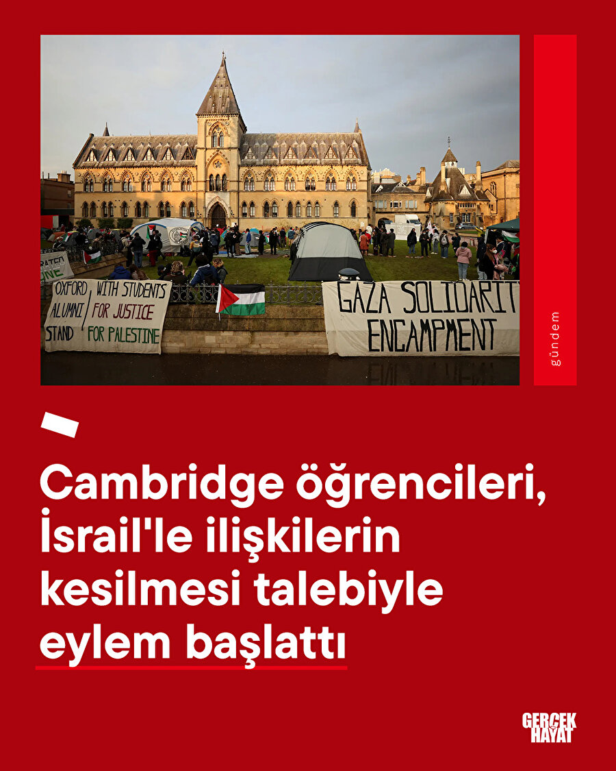 Cambridge öğrencileri, İsrail'le ilişkilerin kesilmesi talebiyle eylem başlattı