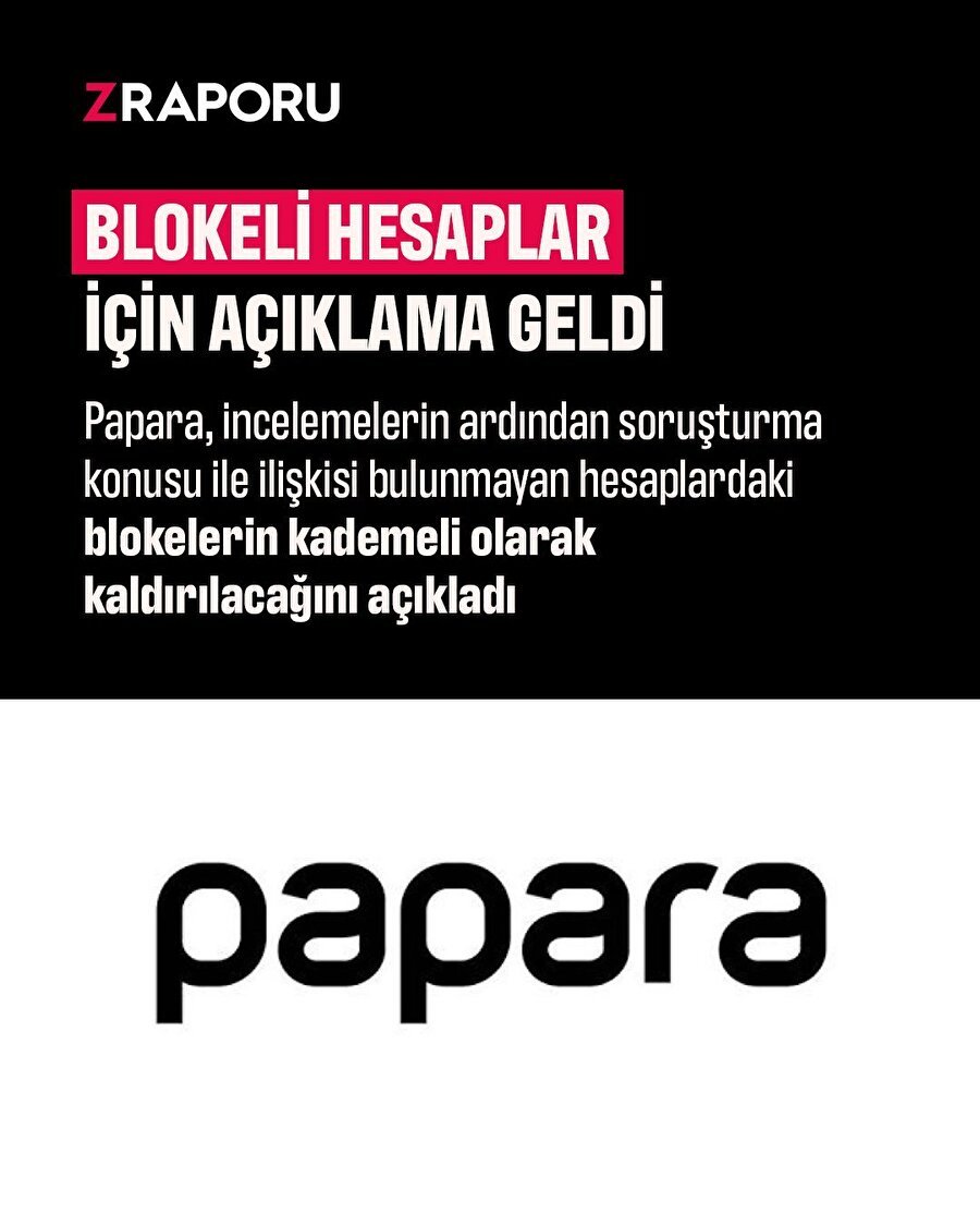 Papara'dan blokeli hesaplara ilişkin açıklama