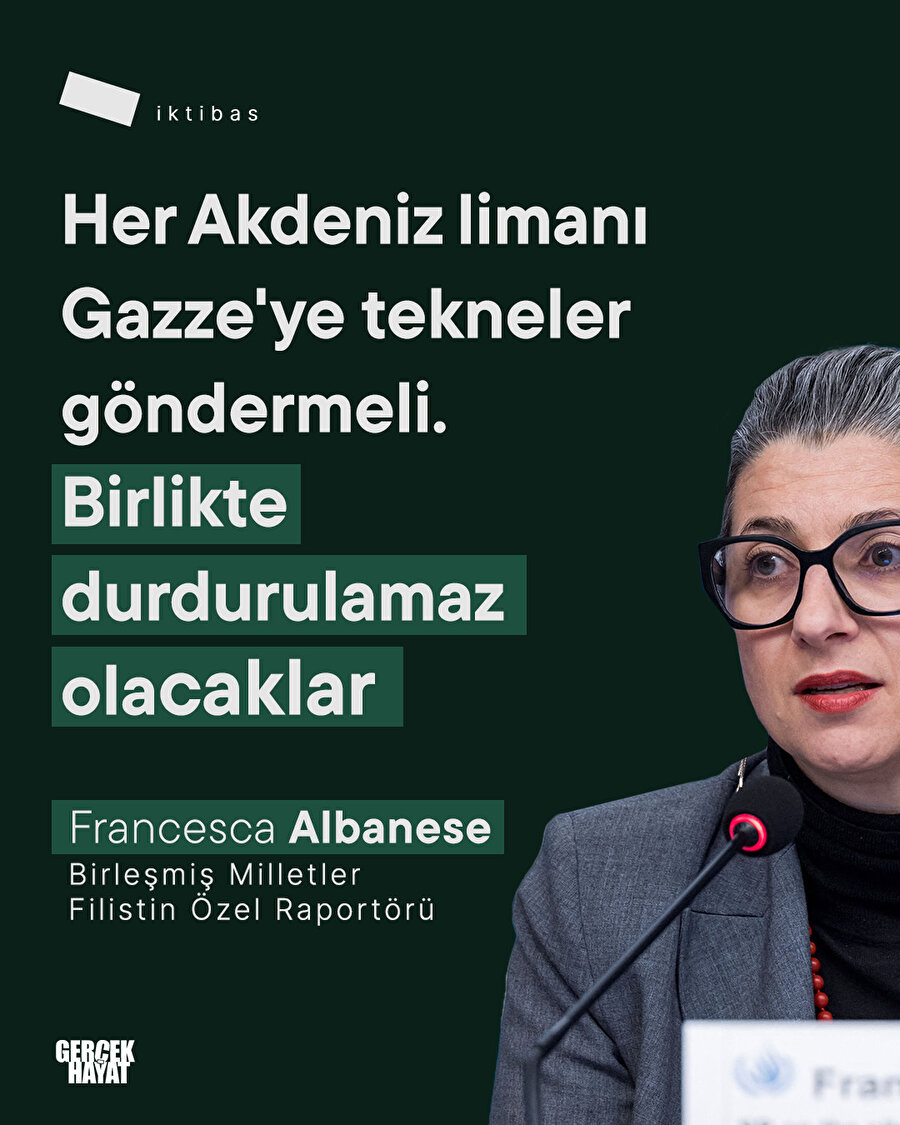 BM Filistin Özel Raportörü “Her Akdeniz limanı Gazze'ye tekneler göndermeli” çağrısında bulundu