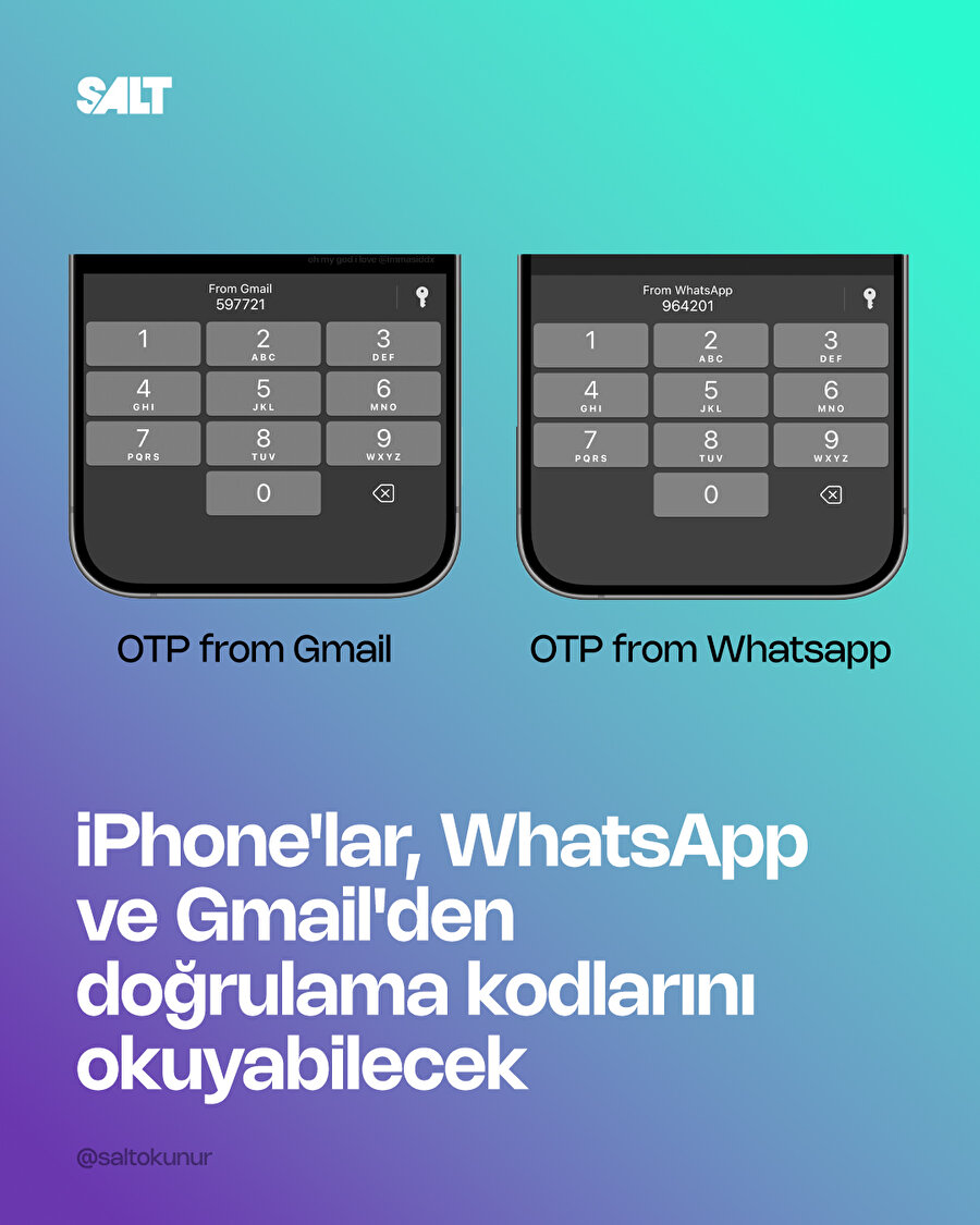 iPhone'lar, WhatsApp ve Gmail'den doğrulama kodlarını okuyabilecek