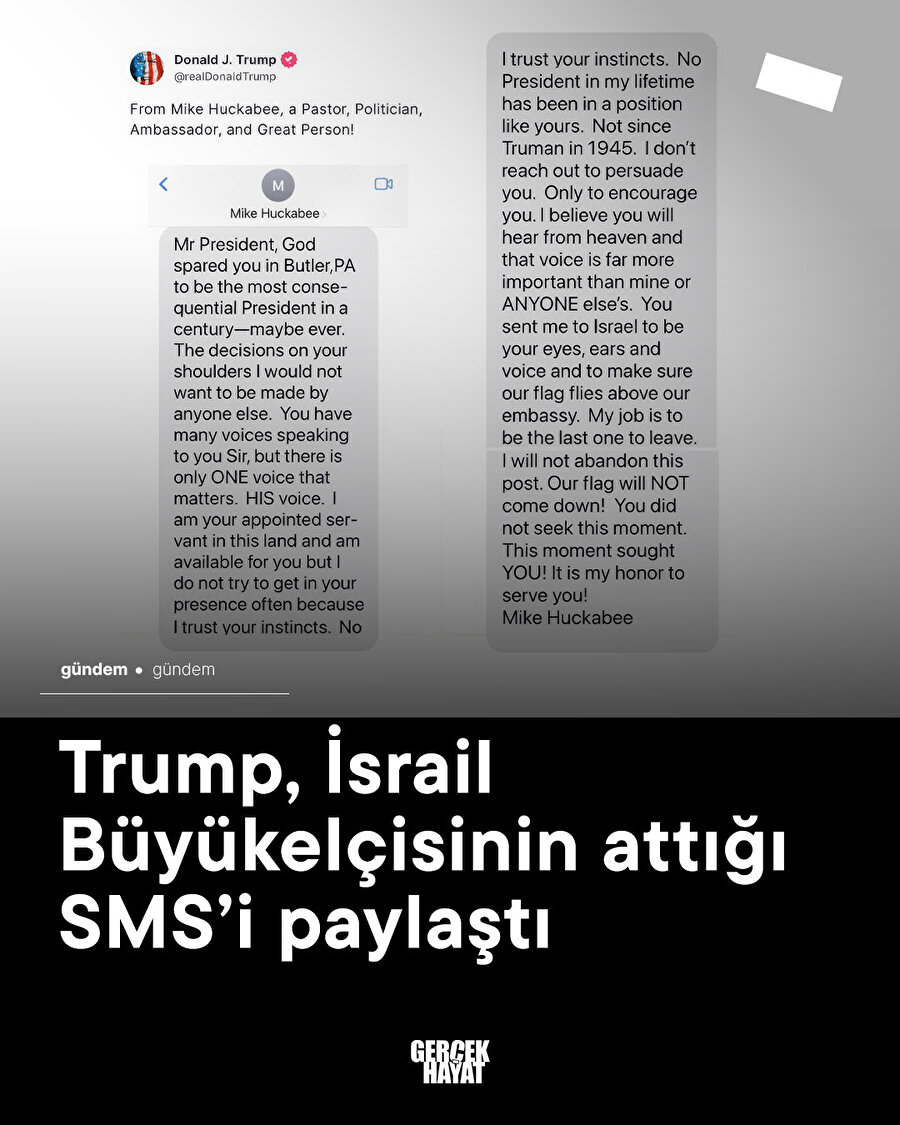 Trump, İsrail Büyükelçisinin attığı SMS’i paylaştı