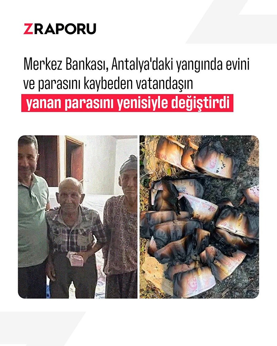 Yanan paraları yenisiyle değiştirildi