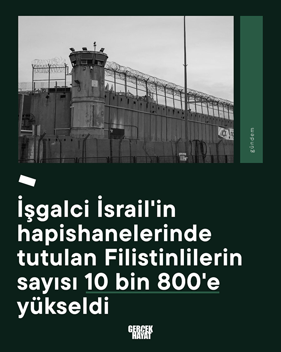 İşgalci İsrail'in hapishanelerinde tutulan Filistinlilerin sayısı 10 bin 800'e yükseldi