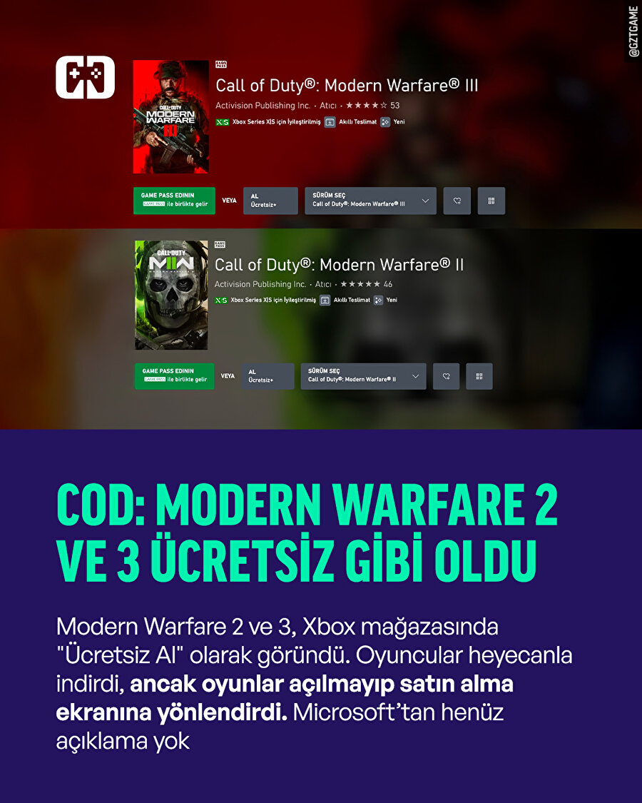 Call of Duty: Modern Warfare 2 ve 3 oyunları ücretsiz gibi oldu