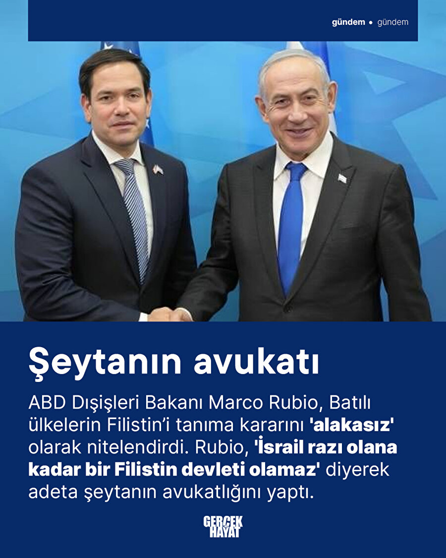 Marco Rubio: 'İsrail İstemezse Filistin Devleti Olmaz'