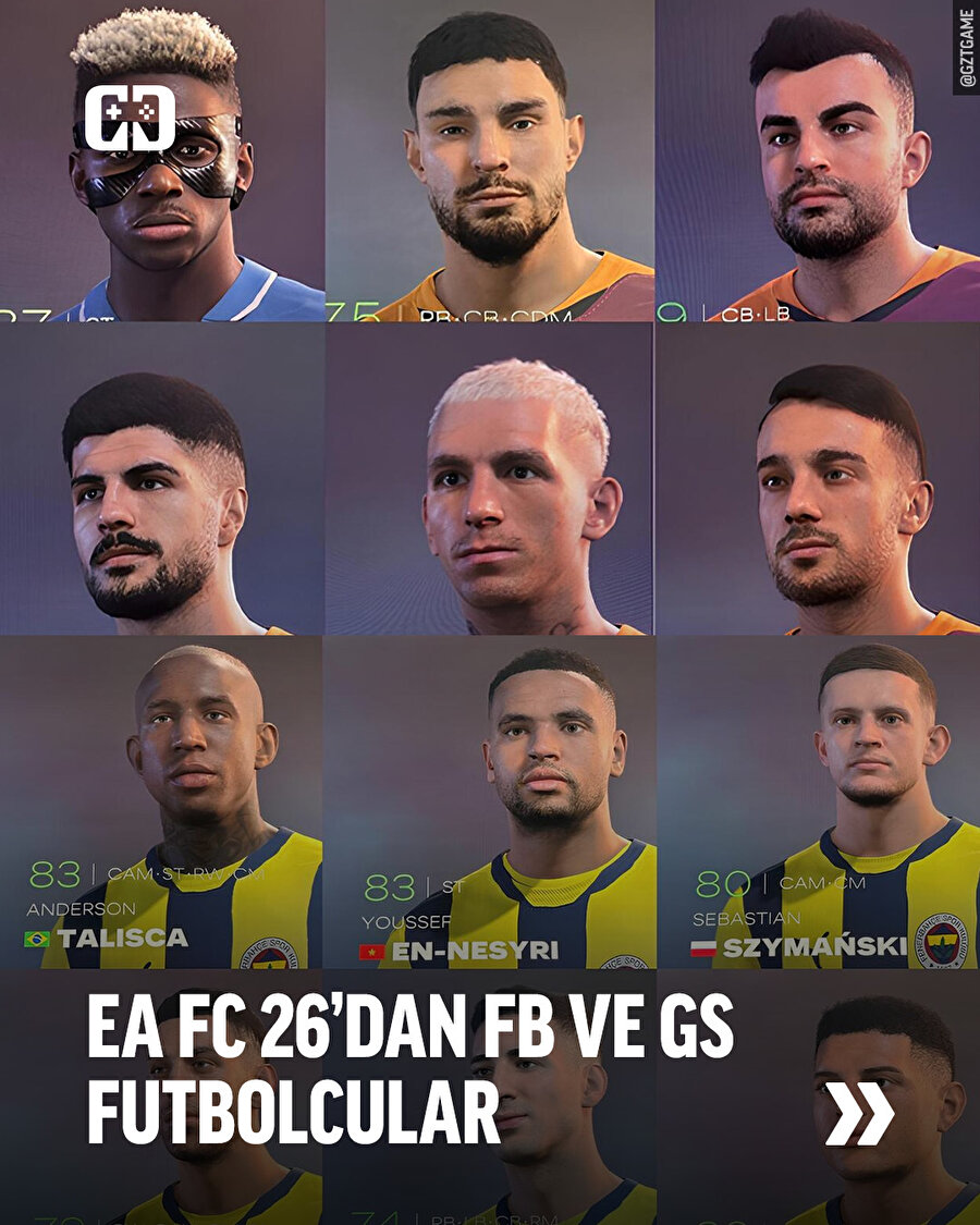 EA SPORTS FC 26'nın Fenerbahçe ve Galatasaray futbolcularına ait yüz tarama modelleri