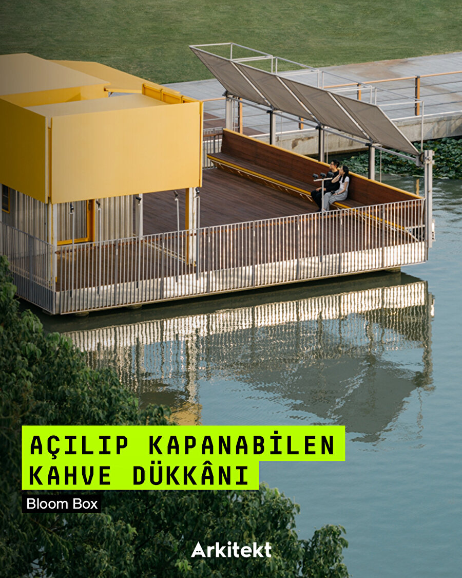 Göl kıyısındaki Bloom Box kahve dükkânı, kente uyumlu tasarımıyla dikkat çekiyor