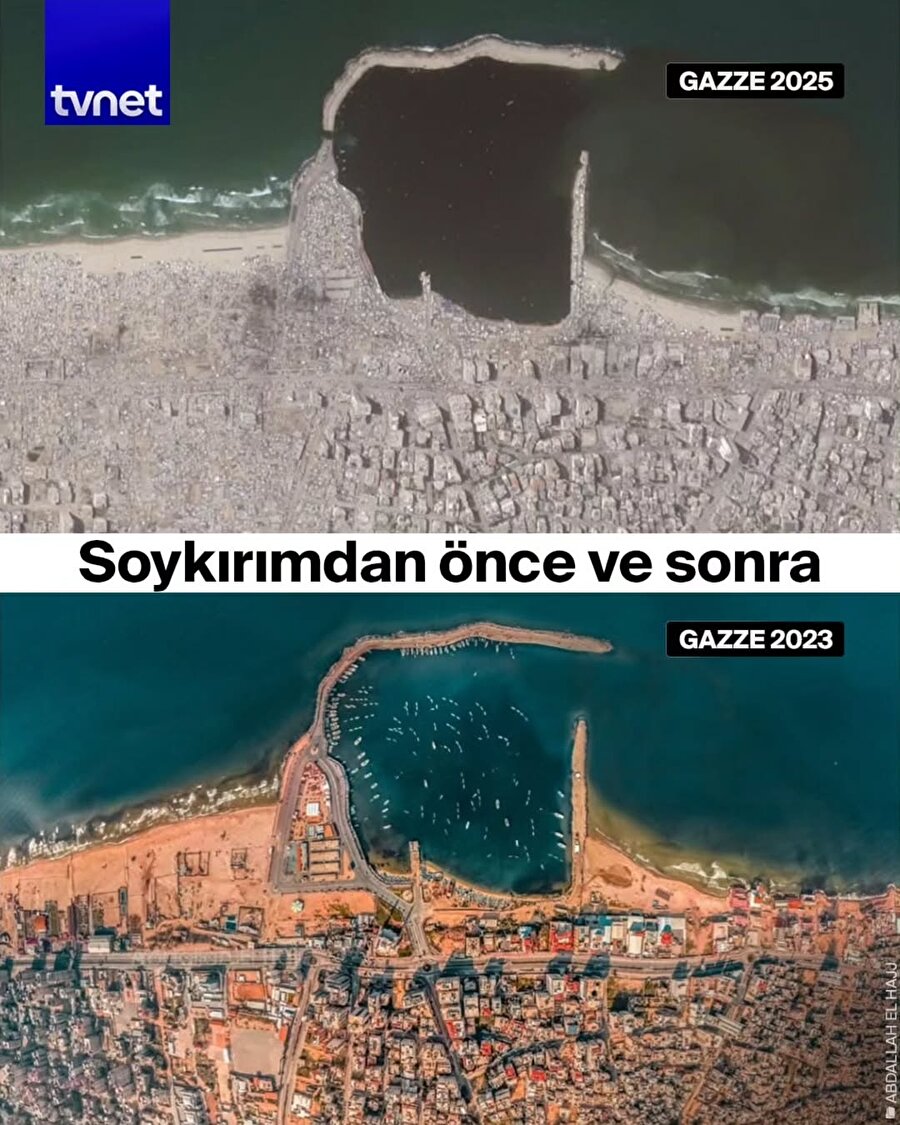 Gazze limanının havadan fotoğrafı: Soykırımın öncesi ve sonrası 