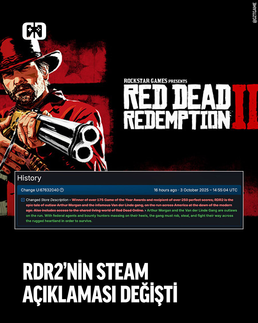 Red Dead Redemption 2'nin Steam sayfası güncellendi