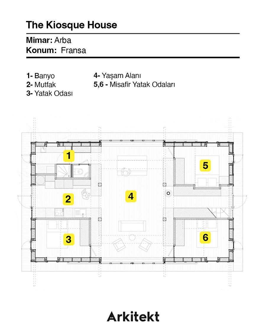 Bahçeyle bütünleşen haç formlu Kiosque Evi, doğal malzemelerle şekilleniyor 