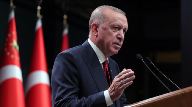 Turkish President Recep Tayyip Erdogan speaks after a cabinet meeting at the Presidential Complex in Ankara, Turkey on October 11, 2021. ( Mustafa Kamacı - Anadolu Agency )
