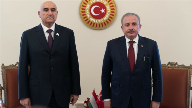 Turkey’s parliament speaker Mustafa Sentop and Tajik counterpart Mahmadtoir Zokirzoda 