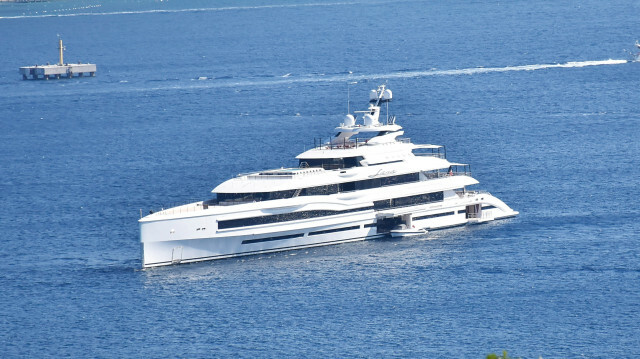 The Cayman Islands-flagged luxury yacht “Lana" of Microsoft founder Bill Gates is seen anchored off Bodrum Castle in Bodrum district of Turkey's Mugla province on October 24, 2021.