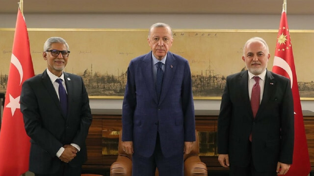 Turkey’s President Recep Tayyip Erdogan receives Kerem Kinik, Turkish Red Crescent head and Jagan Chapagain, IFRC head