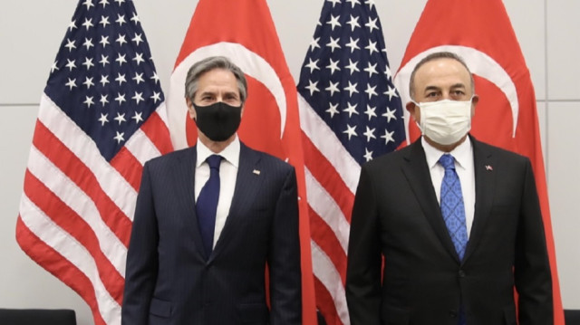 Turkish Foreign Minister Mevlut Cavusoglu (R) meets U.S. Secretary of State Antony Blinken (L)