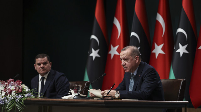 Turkish President Recep Tayyip Erdogan and Libyan Government of National Unity Prime Minister Abdul Hamid Dbeibeh