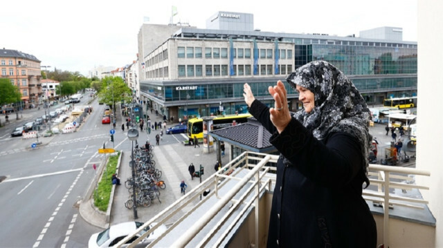 Ayse Sasmaz who goes viral on social media after greeting the crowd from balcony of her house at Kreuzberg Street in the May Day demonstration, speaks during an exclusive interview in Berlin, Germany on May 04, 2021. ( Abdulhamid Hoşbaş - Anadolu Agency )