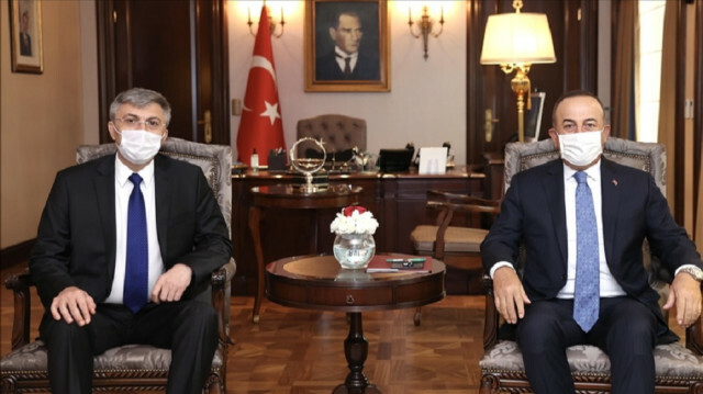 Turkish Foreign Minister Mevlut Cavusoglu (R) meets Chairperson of the Movement for Rights and Freedoms of Bulgaria Mustafa Karadaya (L) in Ankara, Turkey on June 04, 2021. ( Fatih Aktaş - Anadolu Agency )