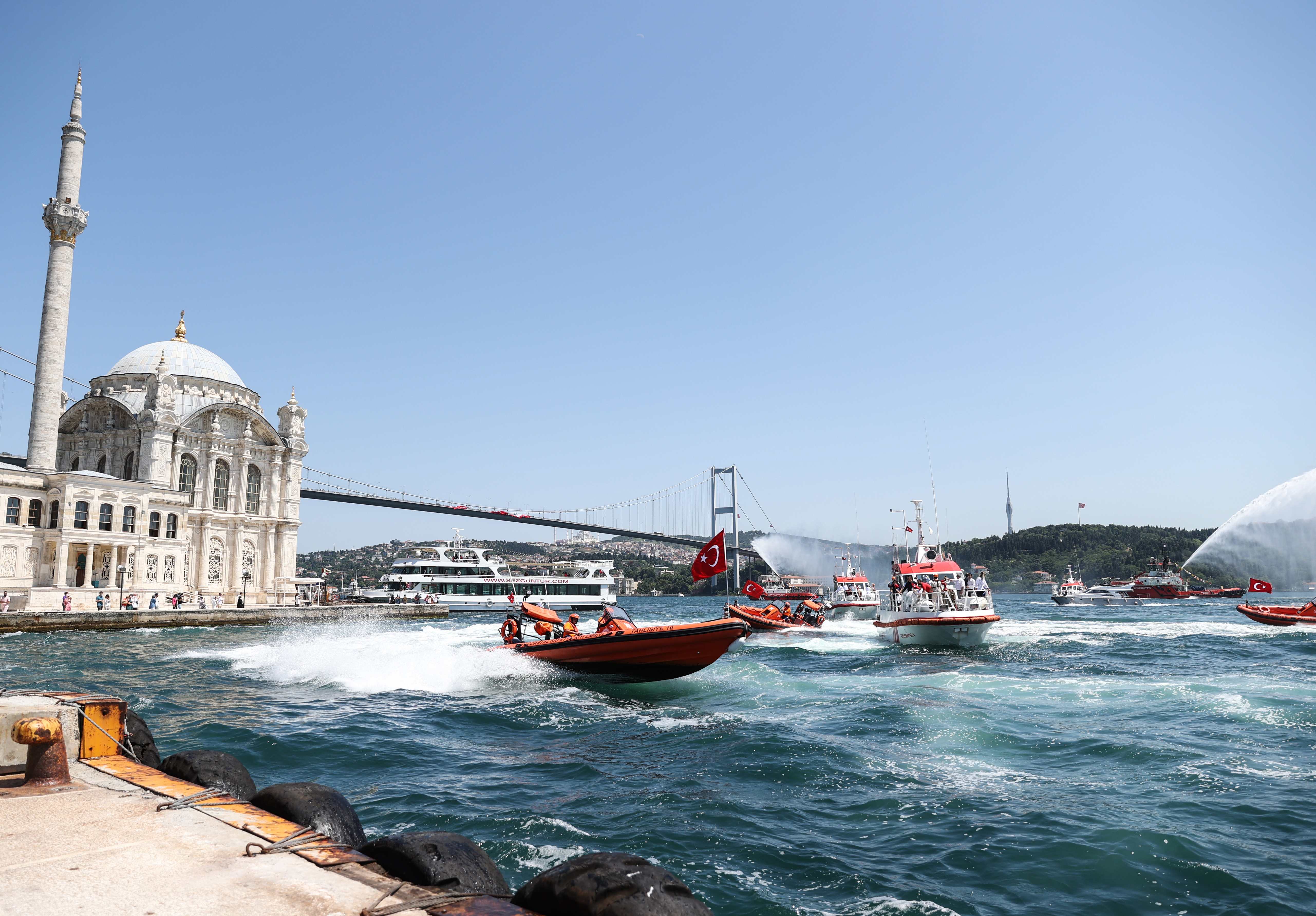 Boats put on show marking July 15 Democracy and National Unity Day in Istanbul