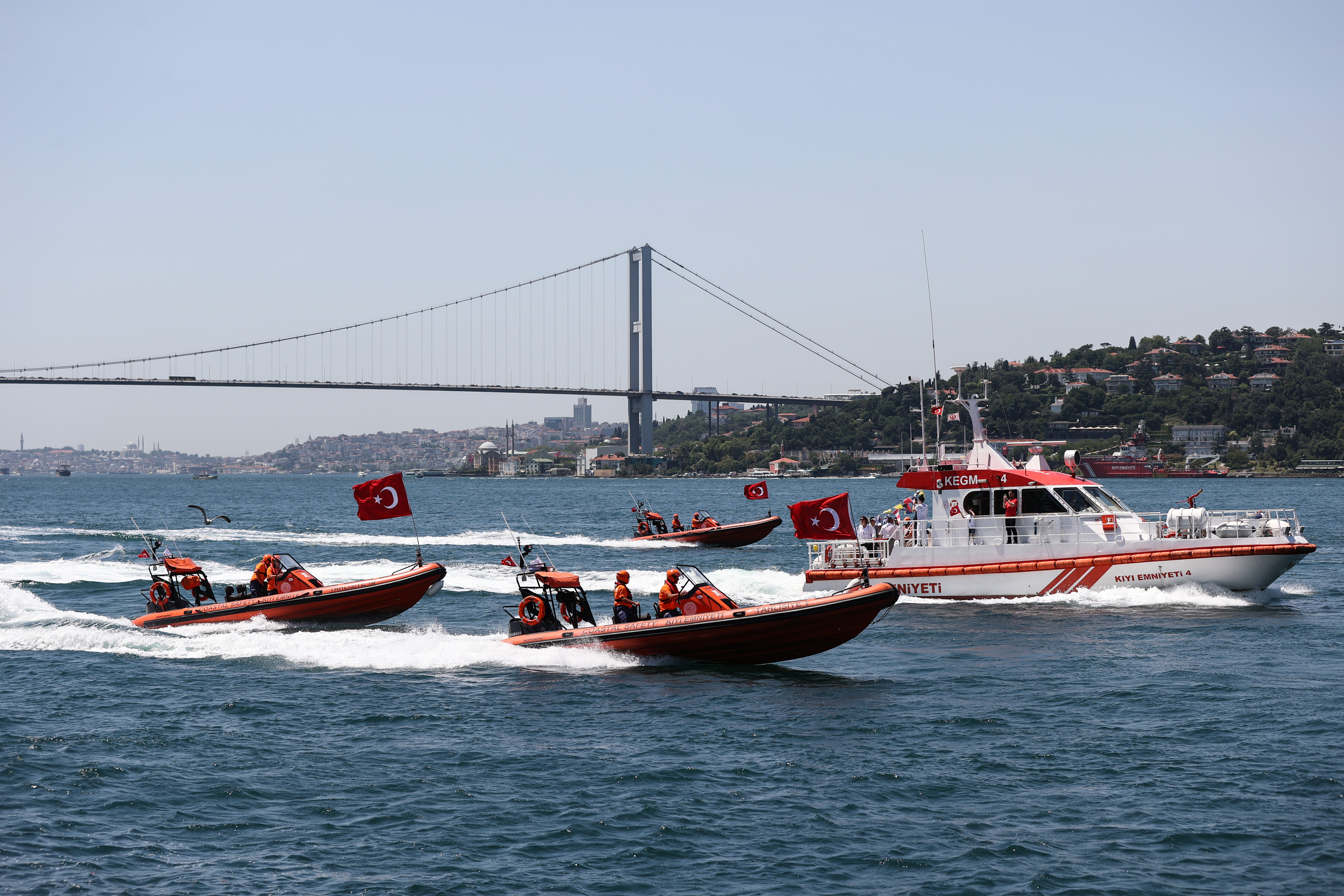 Boats put on show marking July 15 Democracy and National Unity Day in Istanbul