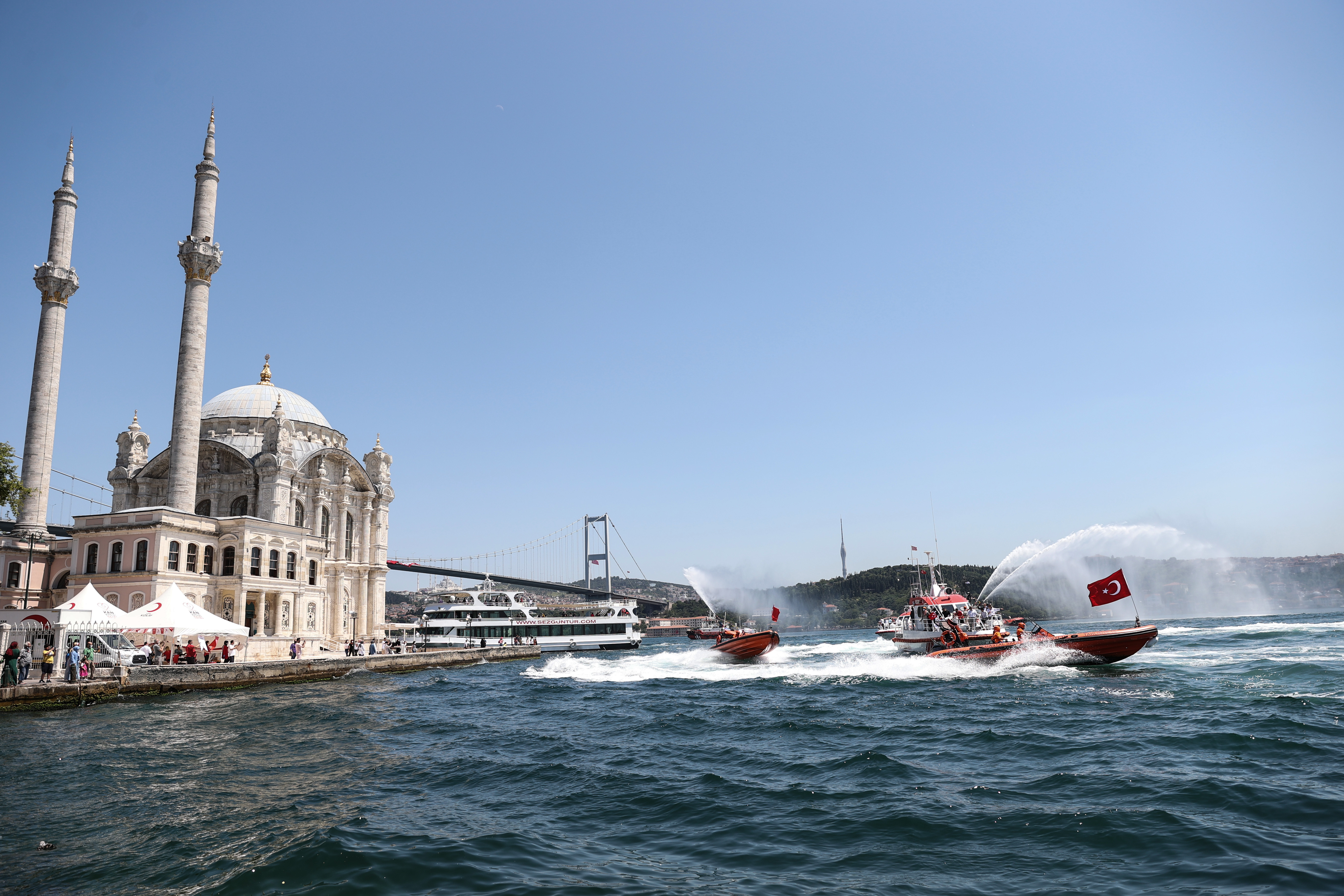 Boats put on show marking July 15 Democracy and National Unity Day in Istanbul