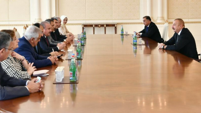 Azerbaijani President Ilham Aliyev receives a Turkish delegation led by parliament speaker Mustafa Şentop