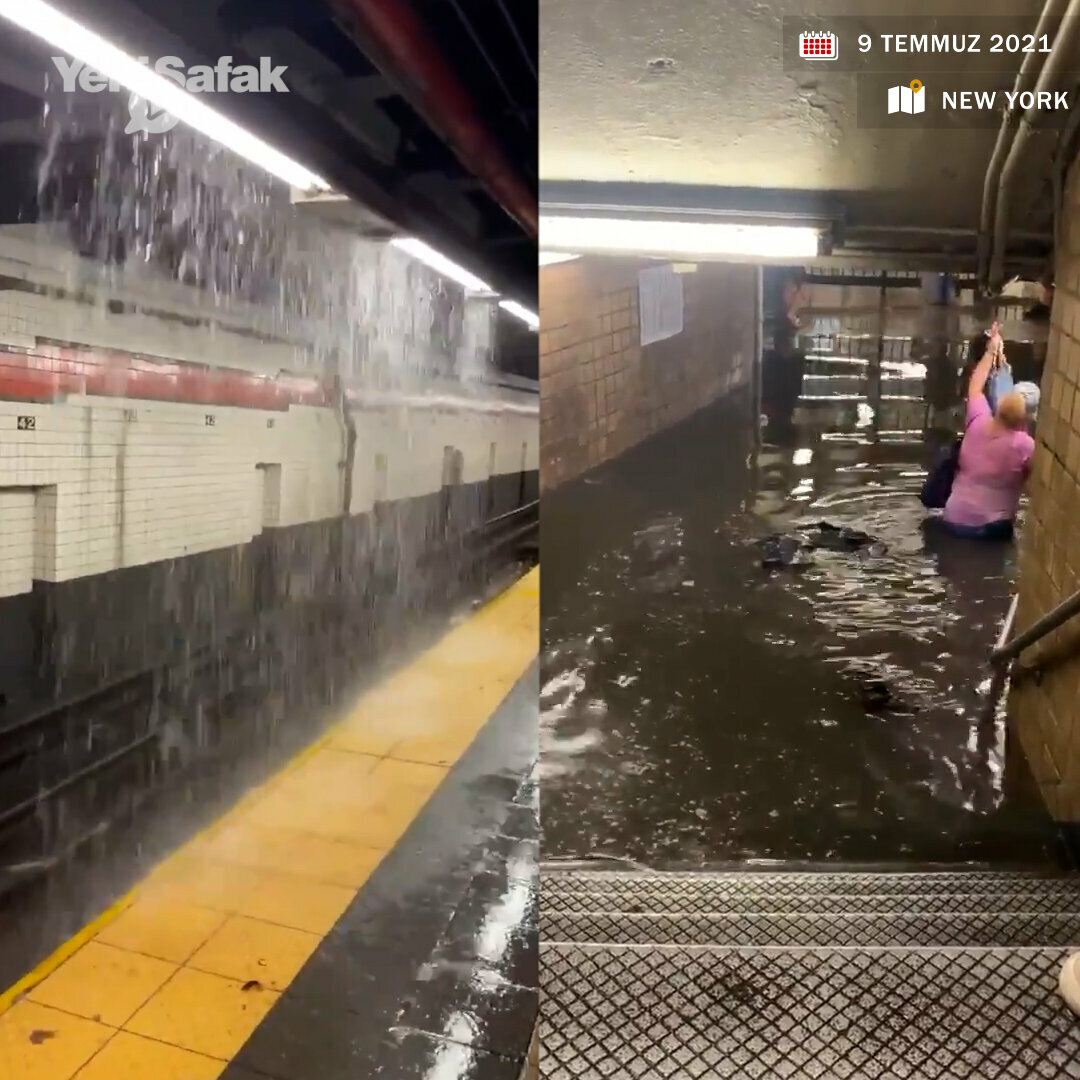 Heavy rainfall floods New York subway stations