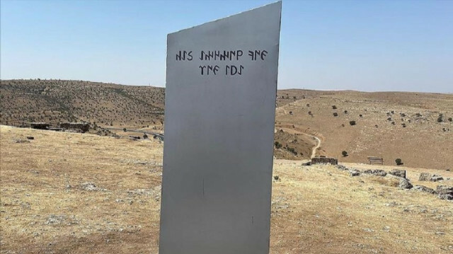 A view of the mysterious monolith that appeared near Zerzevan Castle in Turkey's Diyarbakir province on August 30, 2021.