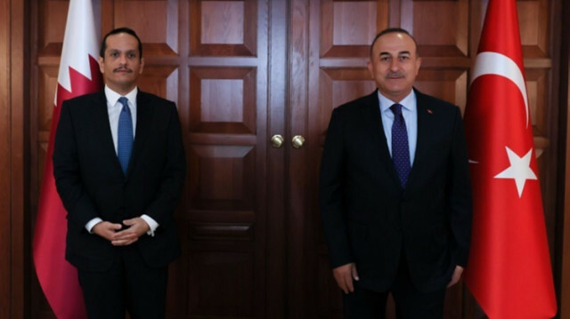 Turkish Foreign Minister Mevlut Cavusoglu meets with his Qatari counterpart Mohammed bin Abdulrahman bin Jassim Al Thani in Ankara, Turkey on September 10, 2021.