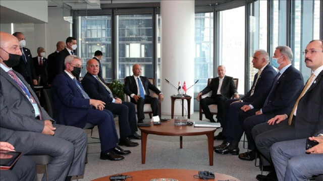 Turkish President Recep Tayyip Erdogan meets Iraq's President Barham Saleh in New York, United States on September 22, 2021.
