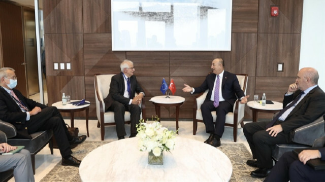Turkish Foreign Minister Mevlut Cavusoglu (R2) meets High Representative of the European Union for Foreign Affairs and Security Policy Josep Borrell (L2) in New York, United States on September 23, 2021. ( Fatih Aktaş - Anadolu Agency )